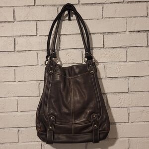 Sophia Caparelli Dark Brown Faux Leather Shoulder Bag with Leopard Print Lining